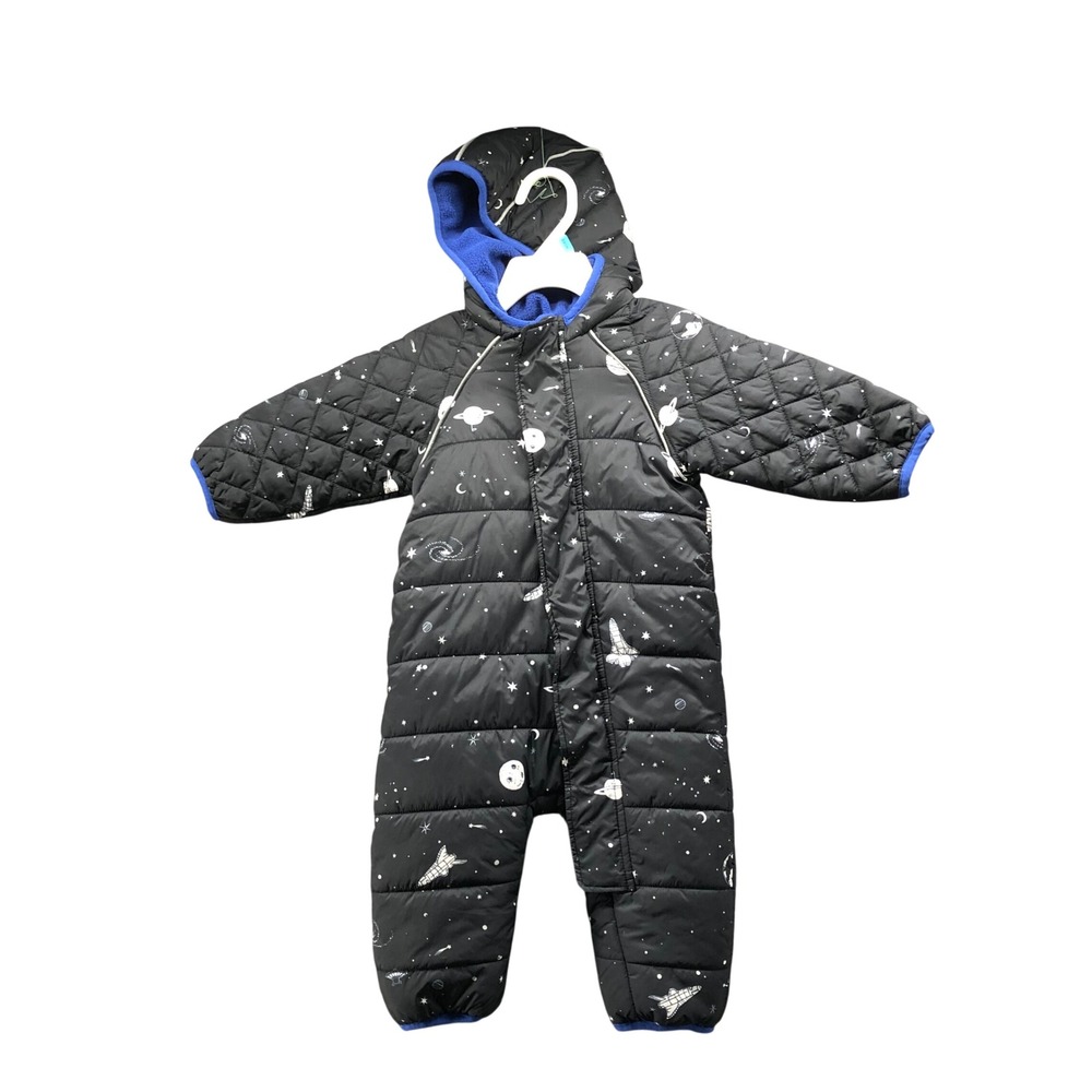 Hanna Andersson Space Print Quilted Puffer Snowsuit Boys 6-12M 70 Black Hooded